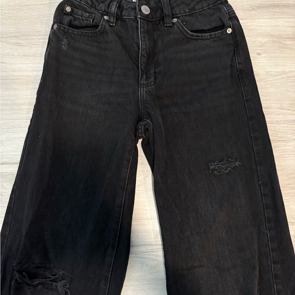 GARAGE Jambe Large Wide Leg Black Ripped Jeans
